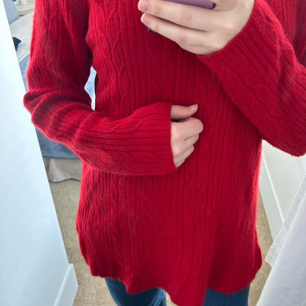 Charter club vintage 2-ply cashmere  v neck red sweater cableknit M long